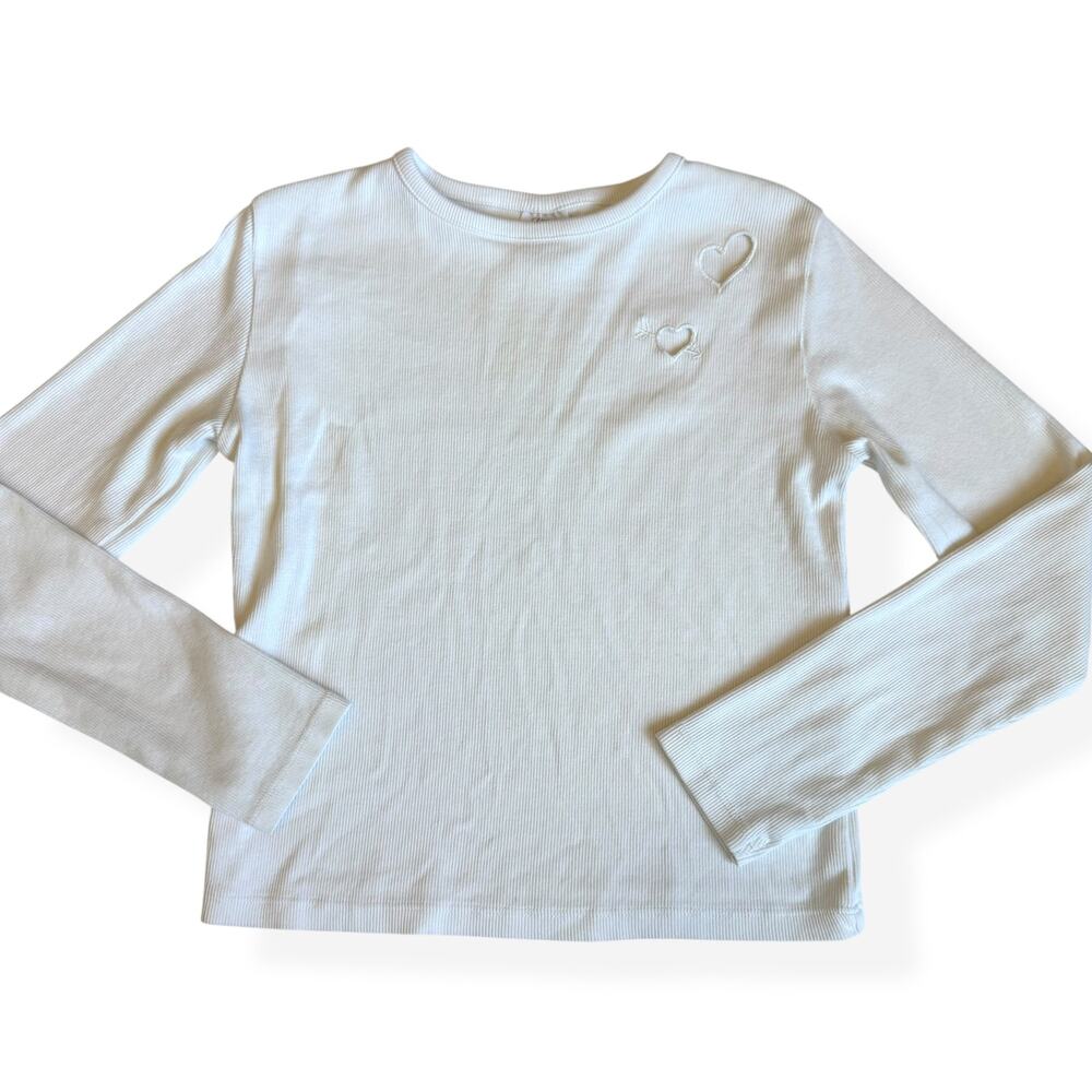 Zara Girls White Ribbed Long Sleeve Heart Cut-Out Top 9-10